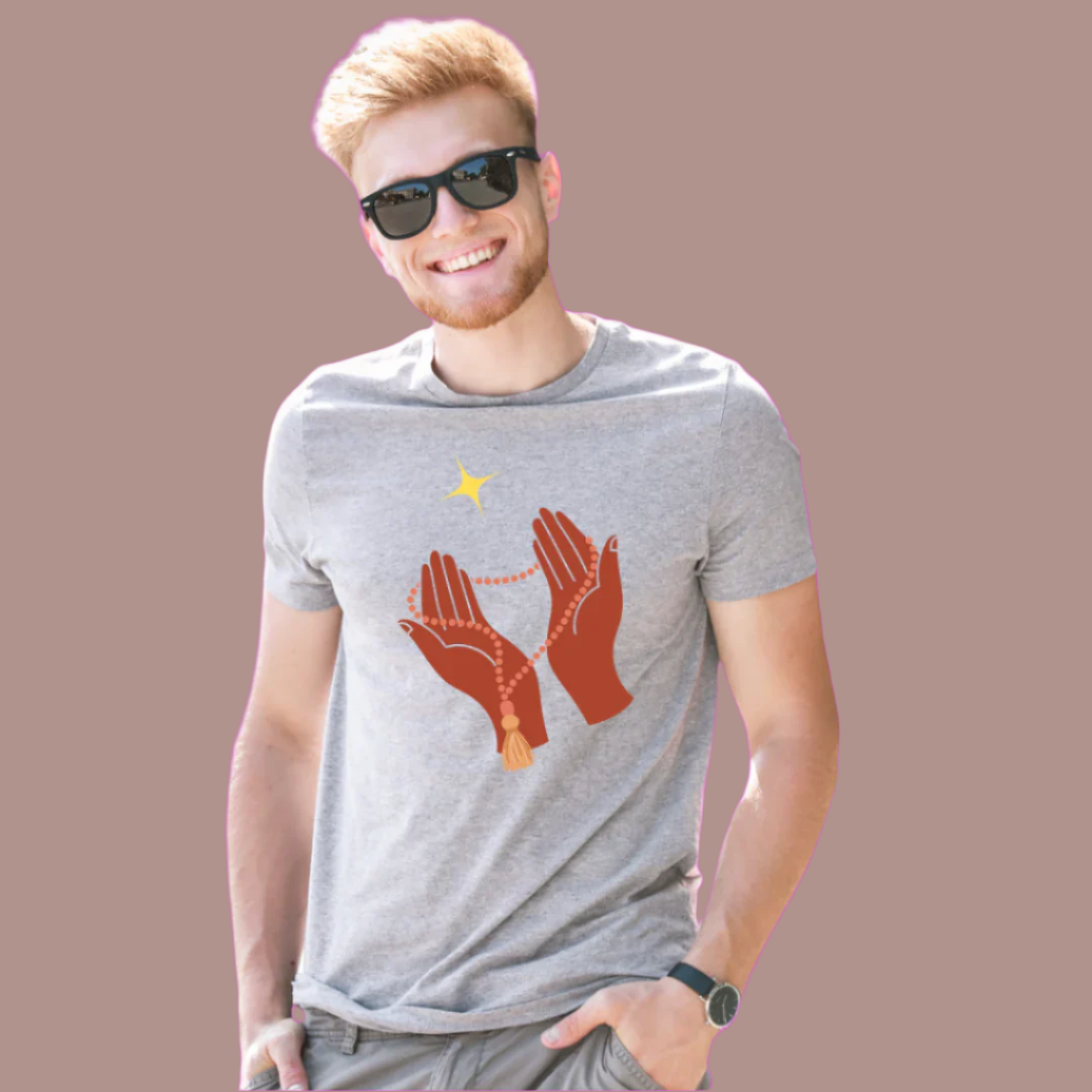 Praying Hands Ramadan T-Shirt, 100% Cotton, Religious Design with Star